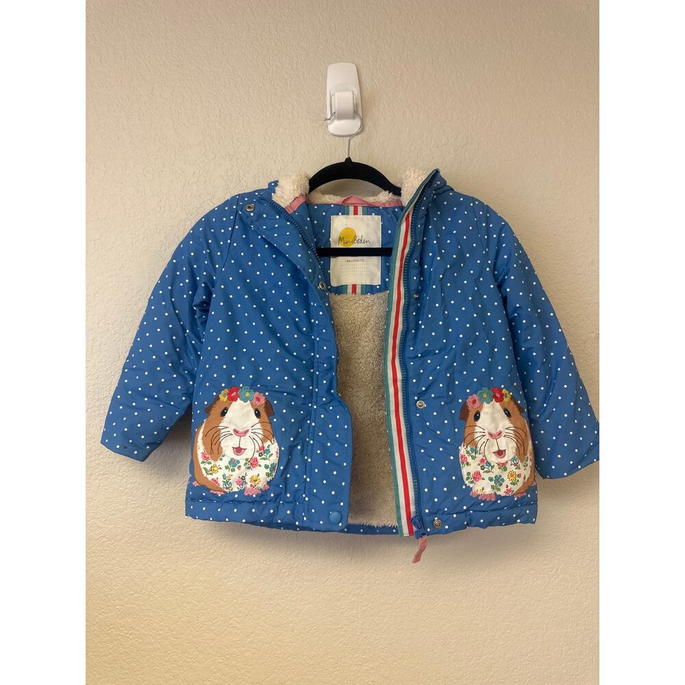 Mini Boden Sherpa Lined Anorak Polka Dot with Embroidered Guinea Pig - Picture 4 of 7